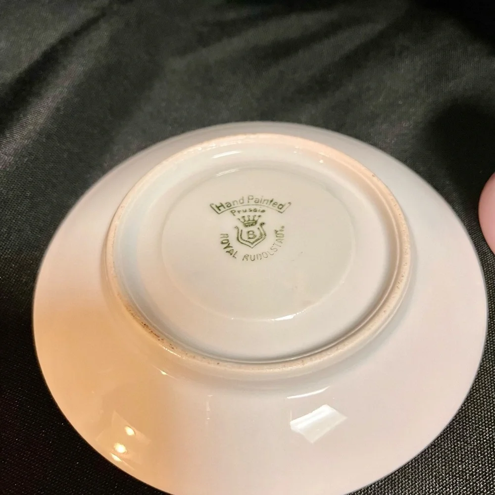 Antique Royal Rudolstadt Chocolate Cup Saucer Hand Painted F. Kahn Mint Cond